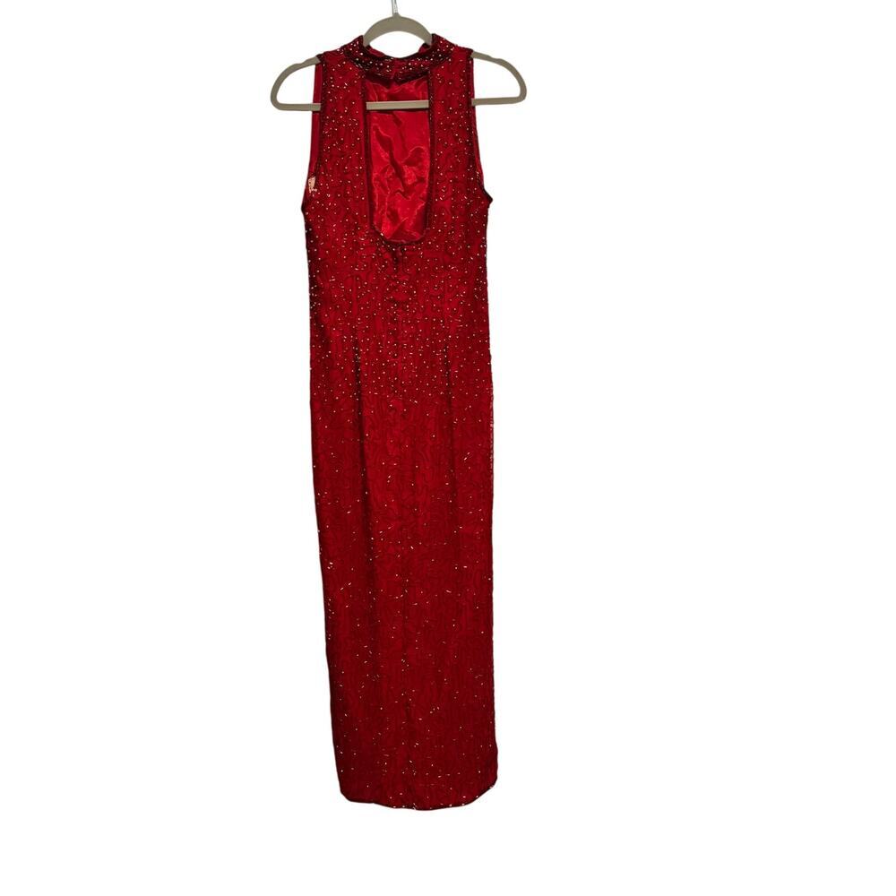 Pappel Boutique Evening Vintage Silk Long Formal Beaded Gown Women's Size 6 - Picture 7 of 11